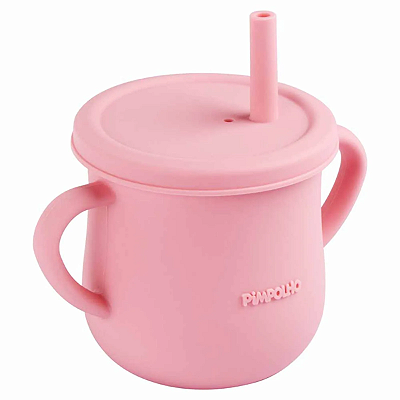 Copo de Silicone Com Canudo Soft 150ml  Pimpolho Rosa