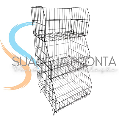 Cesto Aramado de bico simples empilhável 3 peças Branco ou Preto