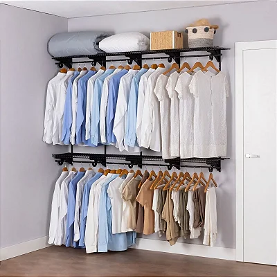 Closet Aberto Casal - Armário Multiuso Aberto Aramado - Kit Lírio – 2,40m de Comprimento