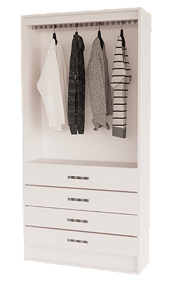 Armário Estante com 4 Gavetas e Cabideiro – Ideal para Closet e Lojas | MDF 15mm – 1,85x0,90x0,32m