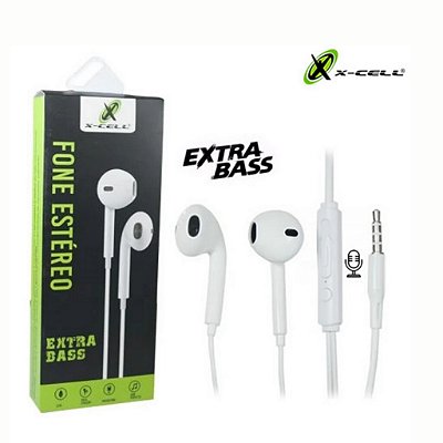 FONE DE OUVIDO AURICULAR C/ MICROFONE COM PLUG P2 BRANCO X-CELL