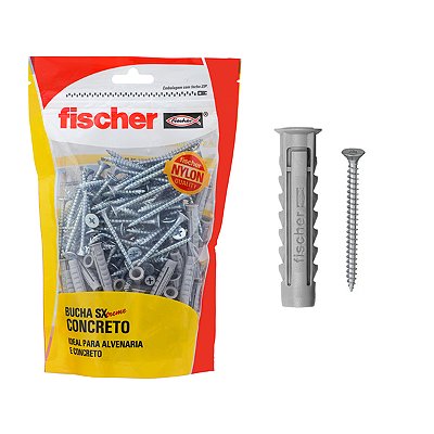 Bucha Nylon 6mm Alvenaria SX com Parafuso 100 peças Fischer