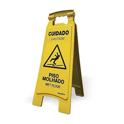 Cavalete de Sinalização Cuidado Piso Molhado 27x65cm Plástico Amarelo Sinalize