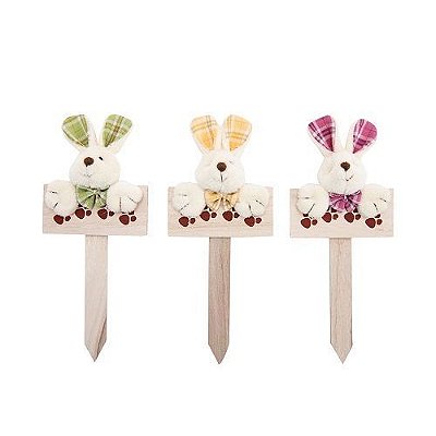 PLAQUINHA COELHO PEGADAS XADREZ 17CM