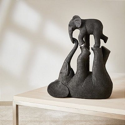 ESCULTURA ELEFANTES EM POLIRESINA CINZA 37X14.5X28CM
