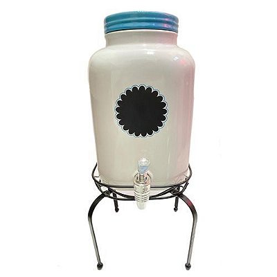 SUQUEIRA DE CERAMICA AZUL / VERMELHA C/ SUPORTE DE FERRO