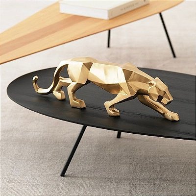 ESCULTURA LEOPARDO DOURADO GRANDE 18x61x9.5CM