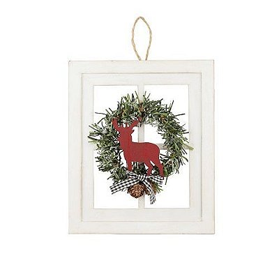 PENDENTE JANELA C/ GUIRLANDA E PINHA 20X17CM