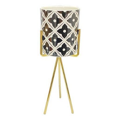 VASO DE CERAMICA COM SUPORTE EM METAL