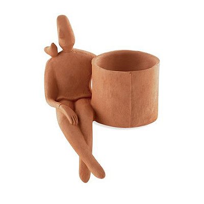 CACHEPOT HOMEM TERRACOTA SENTADO