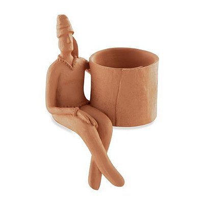 CACHEPOT HOMEM TERRACOTA SENTADO