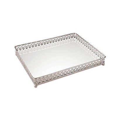 BANDEJA PRATA EM METAL COM ESPELHO 4X27X19.5CM