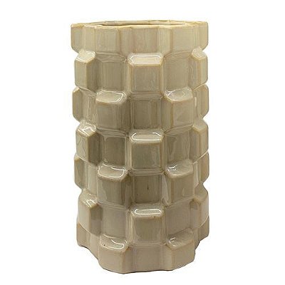 VASO CERAMICA C/ TEXTURA GEOMETRICA BRANCO