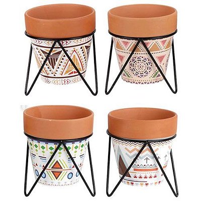 CACHEPOT TRIBAL COM SUP. METAL 13.5X13.5CM