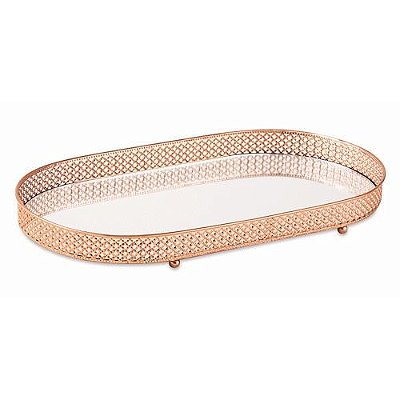 BANDEJA COBRE METAL C/ ESPELHO G  4X21X39CM