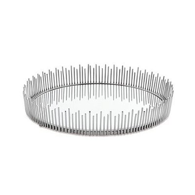 BANDEJA EM METAL PRATA COM ESPELHO P 6CM X 25CM X 25CM
