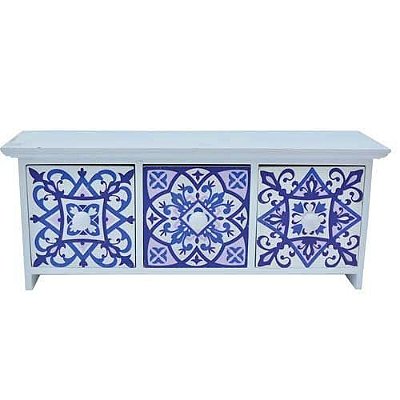 CAIXA DE MADEIRA MOSAICO C/ 3 GAVETAS 30X10X12CM