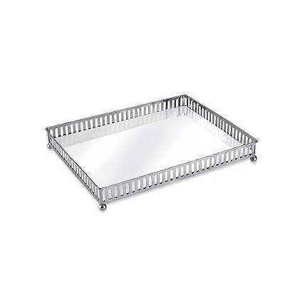 BANDEJA PRATA EM METAL COM ESPELHO 4X19X27CM