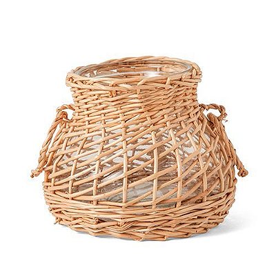 VASO EM VIDRO COM FIBRA NATURAL 13X18X18CM