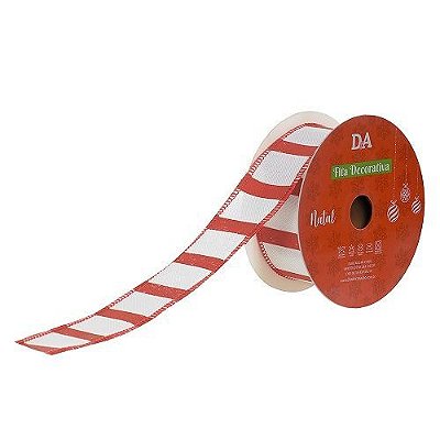 FITA ARAMADA LINHO BRANCO VERMELHO 3.8CM X 9.14M