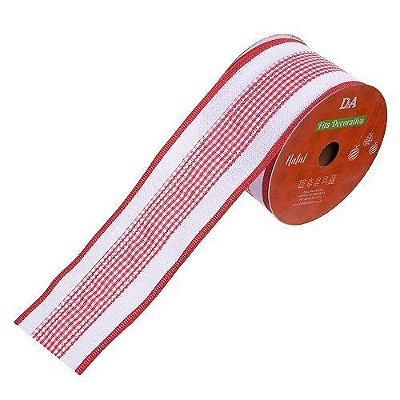 FITA ARAMADA LINHO BRANCO VERMELHO 6.3CM X 9.14m