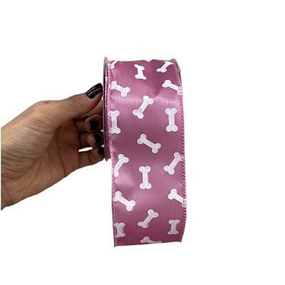 FITA ARAMADA CETIM PET ROSA COM BRANCO 6.3CM X 9.14M