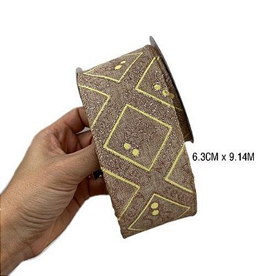 FITA ARAMADA NATURAL C/ DESENHOS MARFIM E ROSE GOL