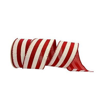 FITA ARAMADA BRANCA LISTRAS VERMELHAS 6.3CM X 9.14M