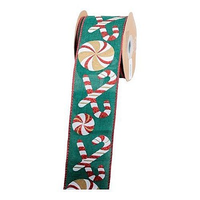 FITA NATALINA VERDE DECORADA 9.14M X 6.3CM