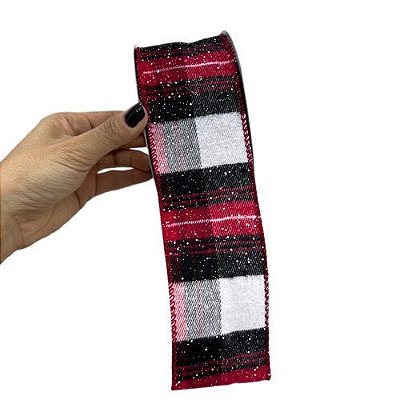 FITA DE NATAL XADREZ NEV 63MM 9.14M