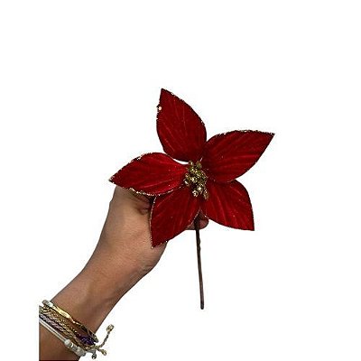 FLOR POINSETTIA VERMELHA C/GLITTER 17CM