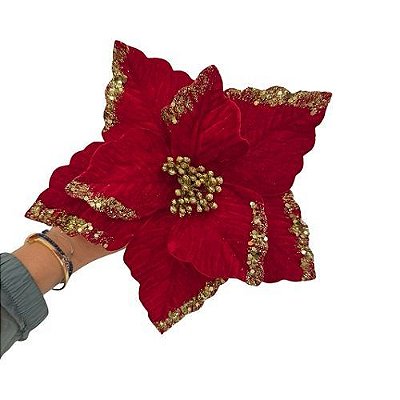 FLOR POINSETTIA C/GLITTER VRM/OUR 30CM