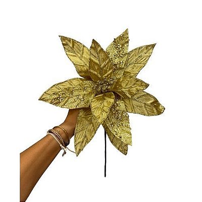 HASTE FLOR POINSETIA DOURADO OURO 30CM