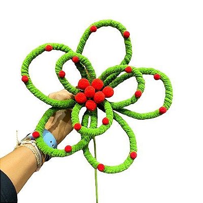 POINSETIA VERDE COM BOLINHAS VERMELHAS 64CM