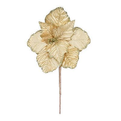 HASTE POINSETIA CHAMPNHE C/ GLITTER 25CM