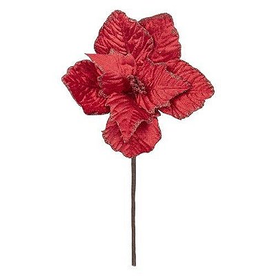 HASTE POINSETIA COM GLITTER 25CM