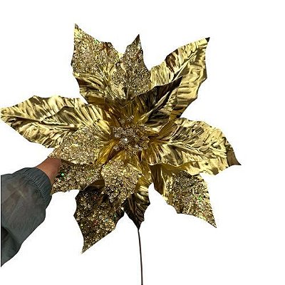 FLOR POINSETIA GLITTER/OURO 30CM
