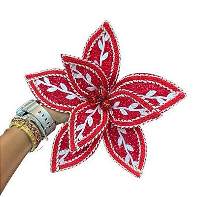 FLOR NATALINA VERMEHA COM BRANCO 26CM