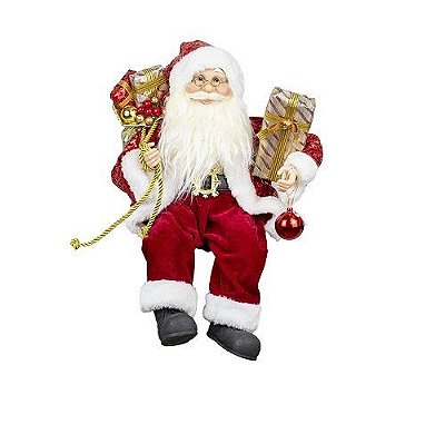 PAPAI NOEL SENTADO VERMELHO COM PRESENTES 45CM