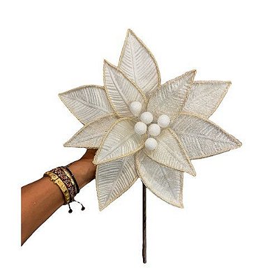 HASTE FLOR DE NATAL NEVADA 26X30CM BRANCO