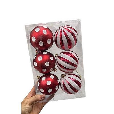 BOLA VERMELHA COM BRANCO 8CM JG 6