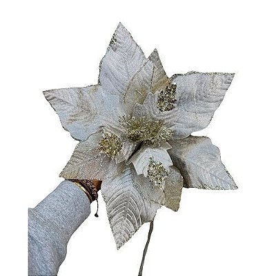 FLOR DE NATAL POINSETIA GLITTER 48CM CHAMPAGNE