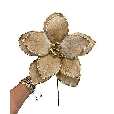 PICK POINSETTIA DE NATAL VELUDO 20X29CM CHAMPAGNE