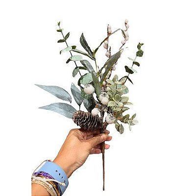 HASTE PICK COM PINHO COM BERRY BRANCA 40CM