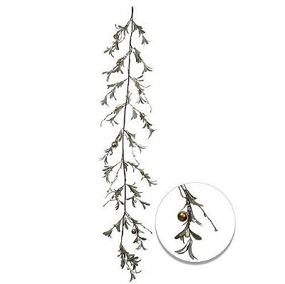 PENDENTE FOLHAGEM NATALINA COM BOLINHAS CHAMPAGNE 1.5M