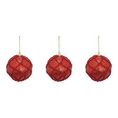 BOLA DECORADA VERMELHO C/ GLITTER C/3 8CM