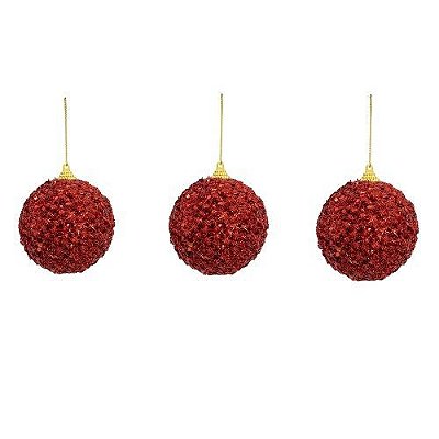 BOLA DECORADA VERMELHO C/3 DIAM.8CM