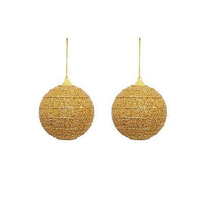 BOLA DECORADA DOURADO C/2 DIAM 10CM