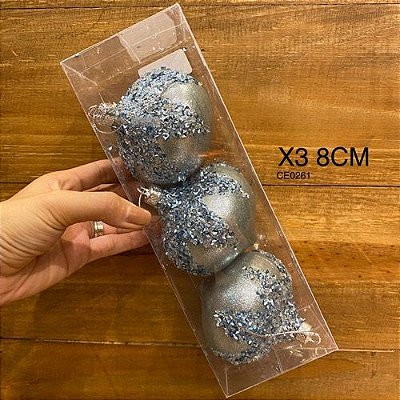 BOLA PEAO DECORADA AZUL C/3 DIAM 8CM
