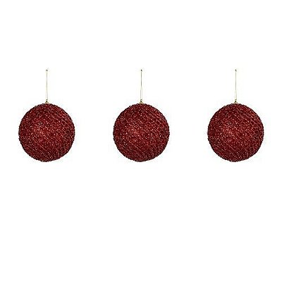 BOLA NATALINA VERMELHA C/3 DIAM.8CM